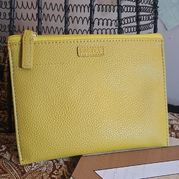 Furla Handbags - Furla Vibrant Yellow Leather Clutch